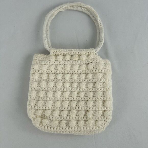 Vintage White Handmade Knitted Mini Handbag Clutch - Picture 3 of 6